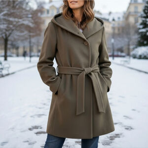 Lorne Mitchel Hooded Wool Cashmere Blend Wrap Coat Size 2 Taupe Belted Vintage